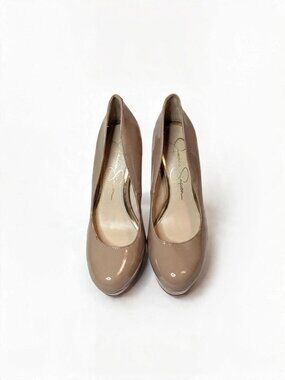 Jessica Simpson Nude Patent Leather Red Bottom Platform High Heels Pumps